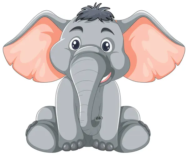Cute Cartoon Elephant Big Ears Smiling — Stock Vector