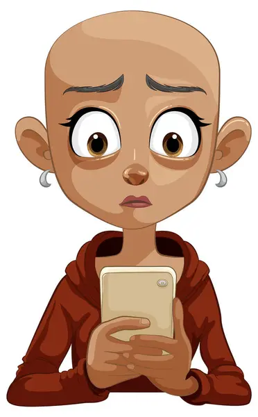 Menina Dos Desenhos Animados Com Olhos Largos Segurando Telefone — Vetor de Stock