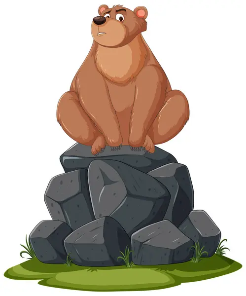 Иллюстрация Медведя Сидящего Куче Камней — стоковый вектор