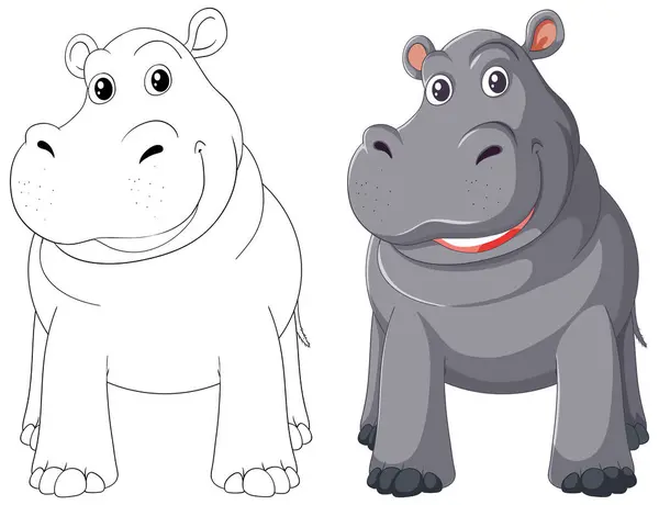 Wektor Ilustracji Dwóch Uśmiechniętych Hipopotamów — Wektor stockowy