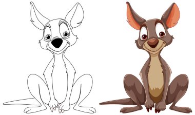 Neşeli çizgi film köpeğinin çizimi ve renkli çizimi