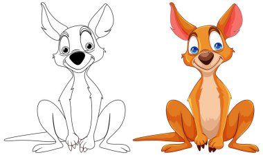 Çizgi film köpeği tasviri, çizilmiş ve renkli.