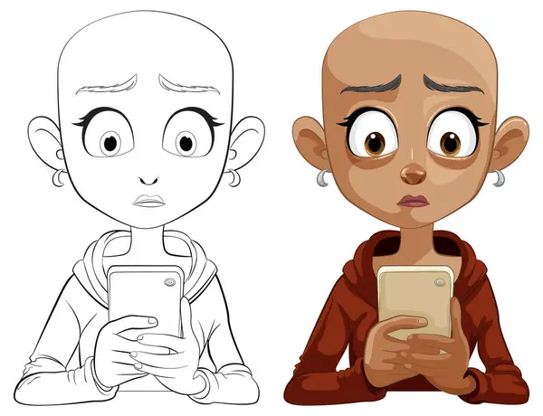Cartoon Illustration Girl Reacting Phone Content — Stock Vector