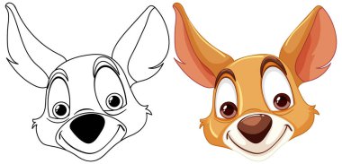 Bir köpeğin çizgi sanatından renge dönüşümünün tasviri