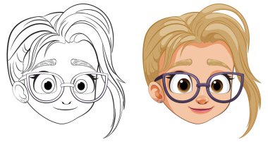 Siyah, beyaz ve renkli kız çizimleri