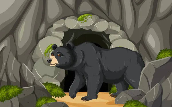 stock vector Illustration of a bear exiting a rocky den