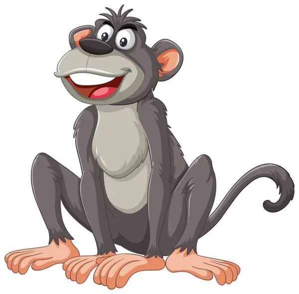 Vector Illustration Happy Sitting Monkey — Stock Vector