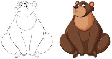 Bir ayının vektör illüstrasyonu, satır sanatından renk sanatına.