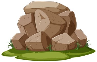 Yeşil çimenli kayaların vektör çizimi