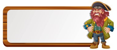 Çizgi film korsanı boş bir tabelanın yanında duruyor.