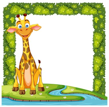 Doğa çerçeveli mutlu bir zürafanın vektör çizimi