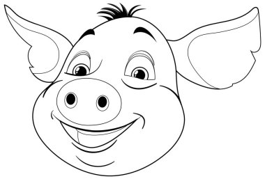 Gülümseyen bir domuzun siyah beyaz çizimi