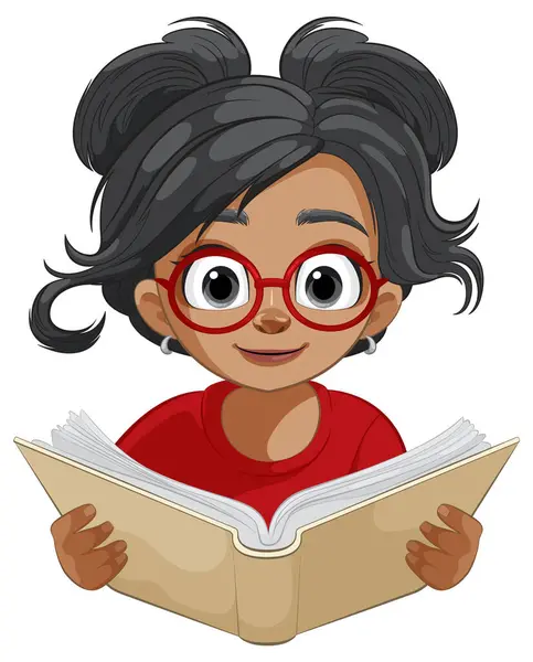 Cartoon Girl Reading Interest Joy — Stock Vector