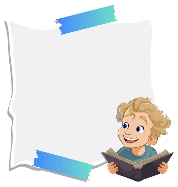 Young Boy Enchanted Storybook Blank Pages — Stock Vector