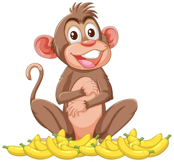 Happy Monkey Surrounded Ripe Bananas — Stock Vector