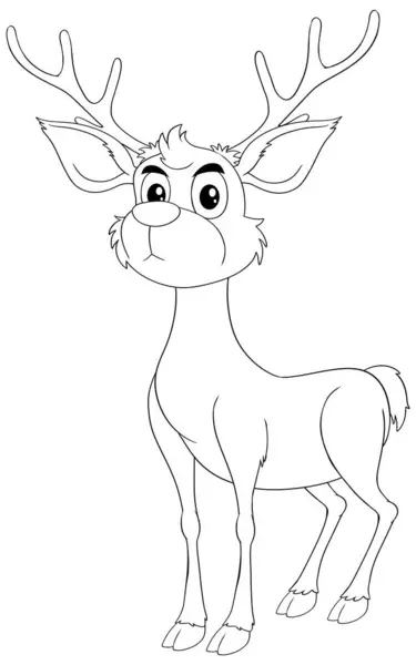 一只可爱的驯鹿的黑白插图 — 图库矢量图片