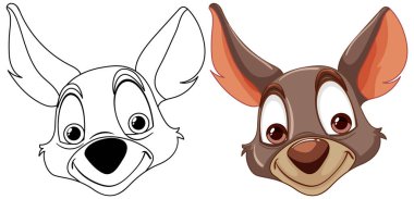 Çizgi film köpeği tasviri, siyah beyaz renkli.