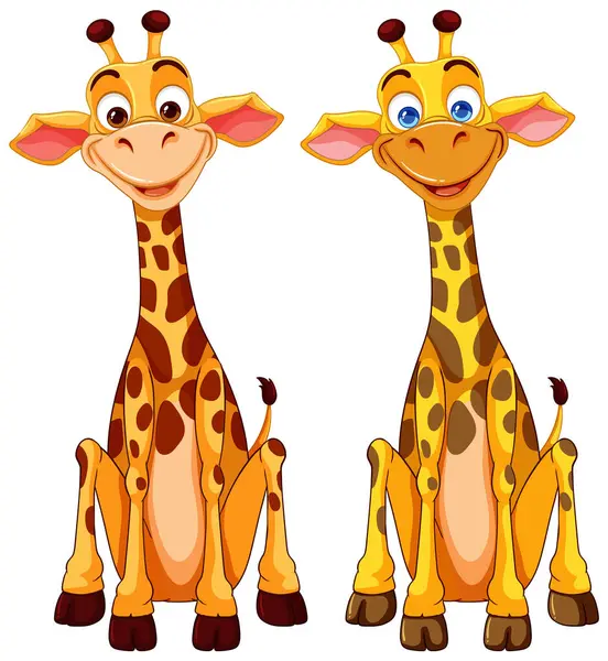 Two Smiling Giraffes Playful Vector Graphic — Stock Vector