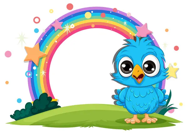 Cute Blue Bird Vibrant Rainbow Backdrop — Stock Vector