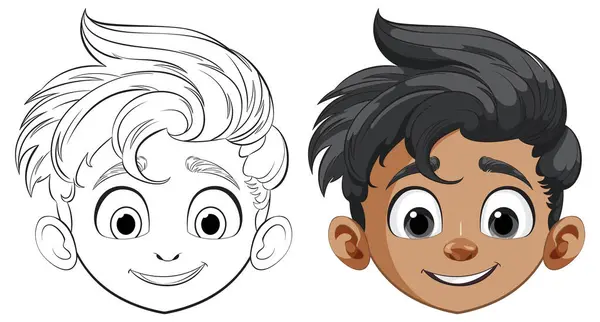 Two Smiling Cartoon Boys Stylish Haircuts — Stock Vector