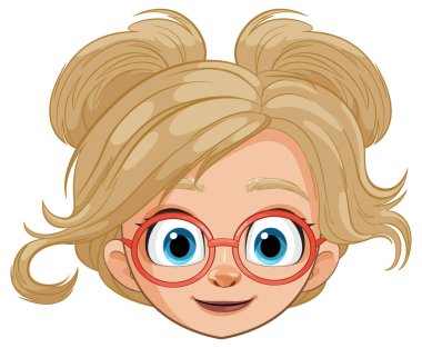 Gözlüklü, gülümseyen genç bir kızın vektörü.