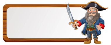 Çizgi film korsanı tabelanın yanında bir kılıç tutuyor.