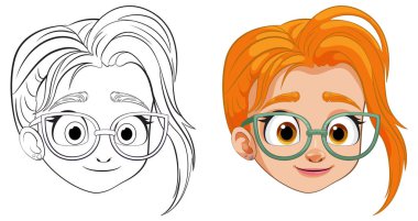 Siyah, beyaz ve renkli kız çizimleri