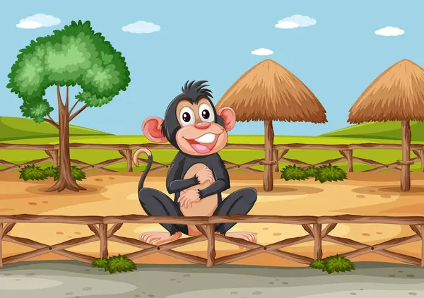 Happy Monkey Sitting Bridge Outdoors — Stock Vector