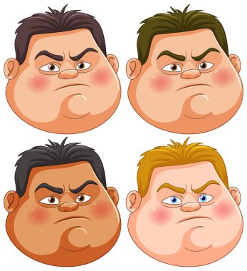 Farklı ifadeler gösteren dört çizgi film yüzü.