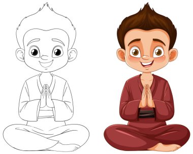 Bir çocuk meditasyonunun renkli ve çizgi sanatı