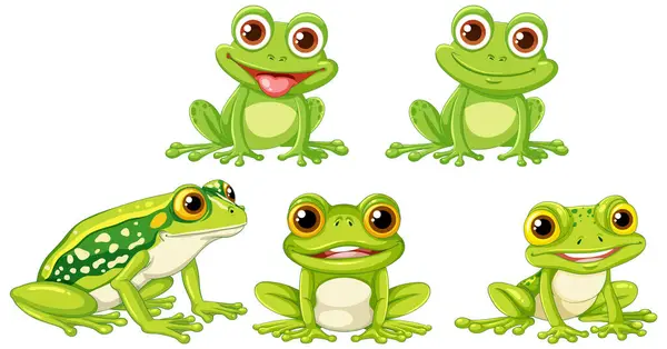 Collection Cute Cartoon Frogs Various Poses — Stock Vector