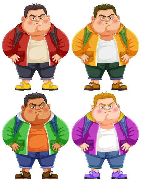 Colorful Vector Illustration Four Cartoon Men — Stock Vector