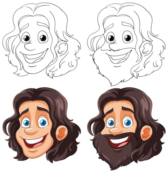 Four Vector Illustrations Cartoon Character Face — Stock Vector