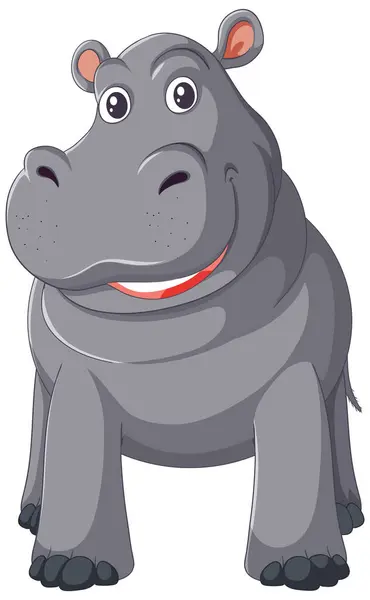 Een Glimlachende Cartoon Nijlpaard Met Een Rode Kraag — Stockvector