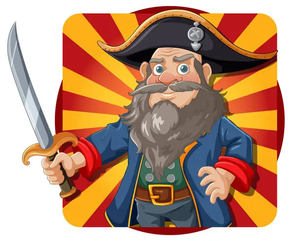 Kreskówkowy Pirat Mieczem Kolorowym Tle — Wektor stockowy