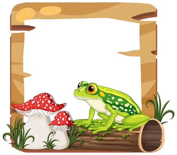 Colorful Frog Sitting Log Surrounded Mushrooms — Stock Vector