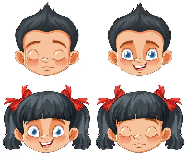 Four Cartoon Faces Showing Different Expressions — Stock Vector