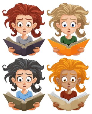 Faiziyle kitap okuyan dört çocuk.