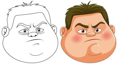 Çizgi film suratının iki aşaması var. Çizgi resimden renkli yüze..