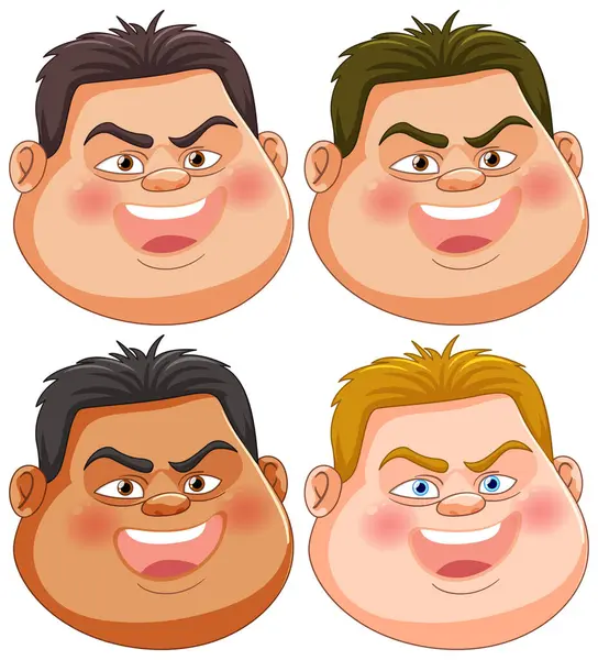 Cuatro Caras Masculinas Estilizadas Que Muestran Diferentes Expresiones — Archivo Imágenes Vectoriales