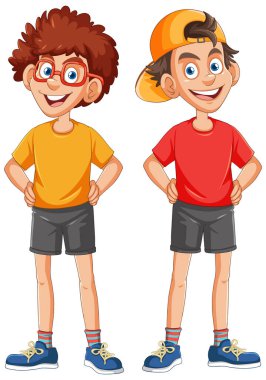 Kendine güvenen iki neşeli animasyon çocuğu