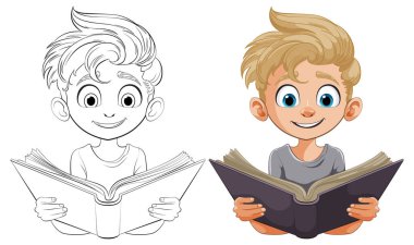 Neşeli çocuk okuması, bir hikayeye dalmış