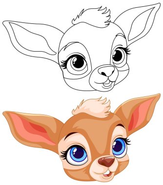 Çizgi film geyiğinin vektör çizimi, renkli ve özet.