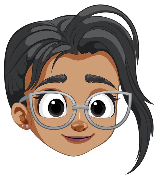 Desenhos Animados Uma Menina Alegre Usando Óculos Redondos — Vetor de Stock