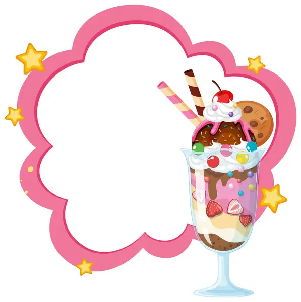 Colorful Ice Cream Sundae Whimsical Cloud Frame — Stock Vector