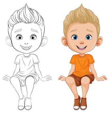 Bir çocuğun tasviri, renkli ve özetlenmiş versiyonları.