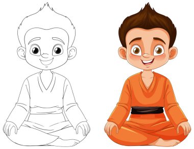 Neşeli bir çocuğun renkli ve çizgi çizgisi çizimleri