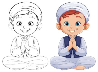 Gülümseyen ve selamlayan bir çocuğun temsili.