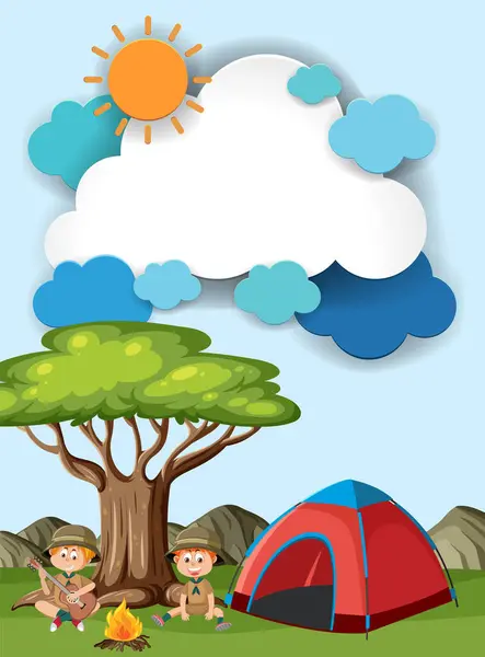 Zwei Zeichentrickfiguren Kampieren Unter Einem Großen Baum — Stockvektor