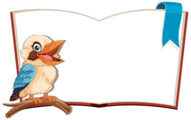 Çizgi film kuşu boş sayfaları olan bir kitabın üzerine tünemiş..